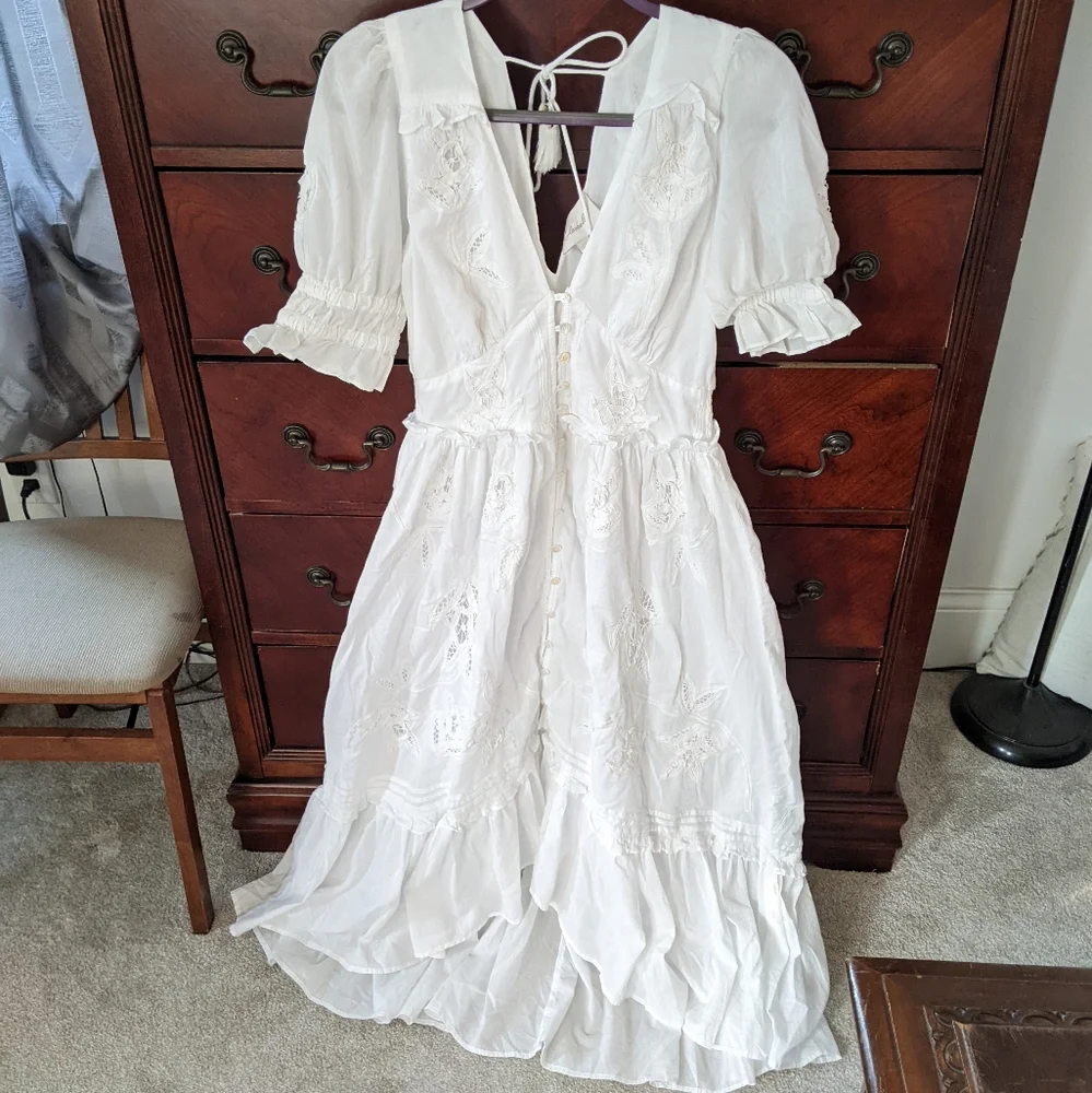 Cleobella White Eyelet V-Neck Midi Dress - Picture 6 of 16